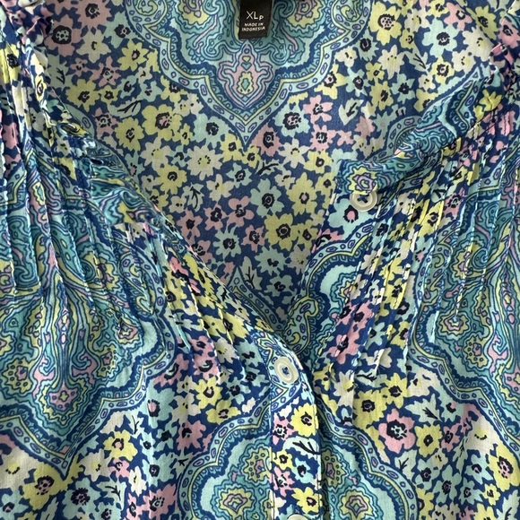 Talbots Blue and Pink Patterned Blouse - Picture 4 of 10